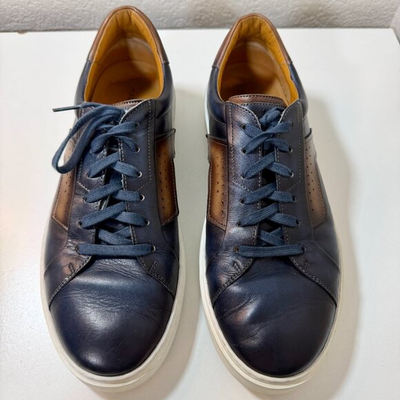 Magnanni "Phoenix” Blue & Brown Luxury Leather Sneakers {Size 12} EUC! MSRP $465 - Picture 2 of 16
